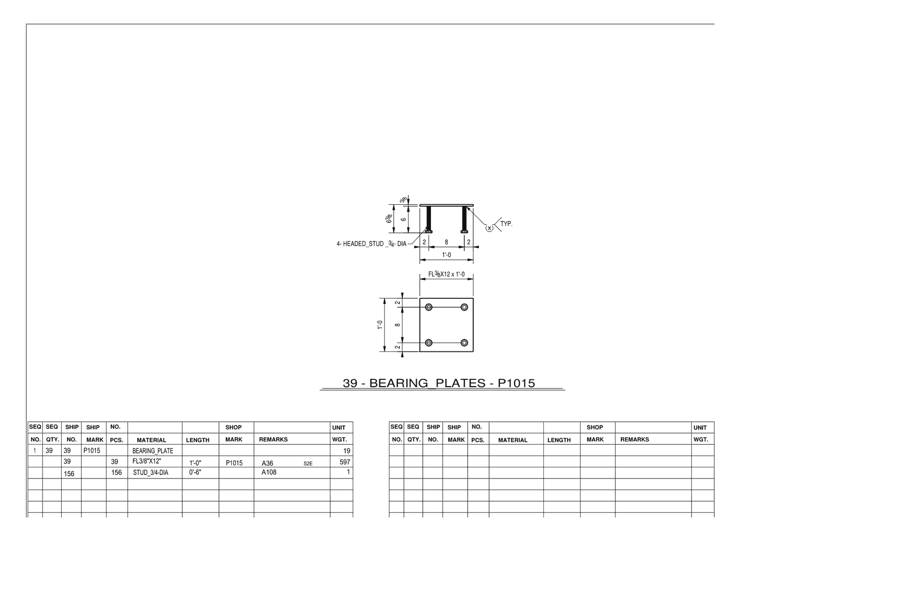 Bearing-plate detail with material list