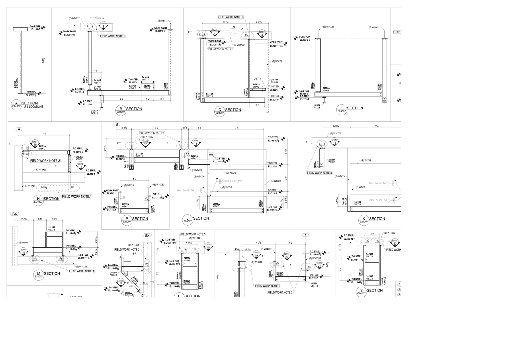 2D shop drawing — steel connection details