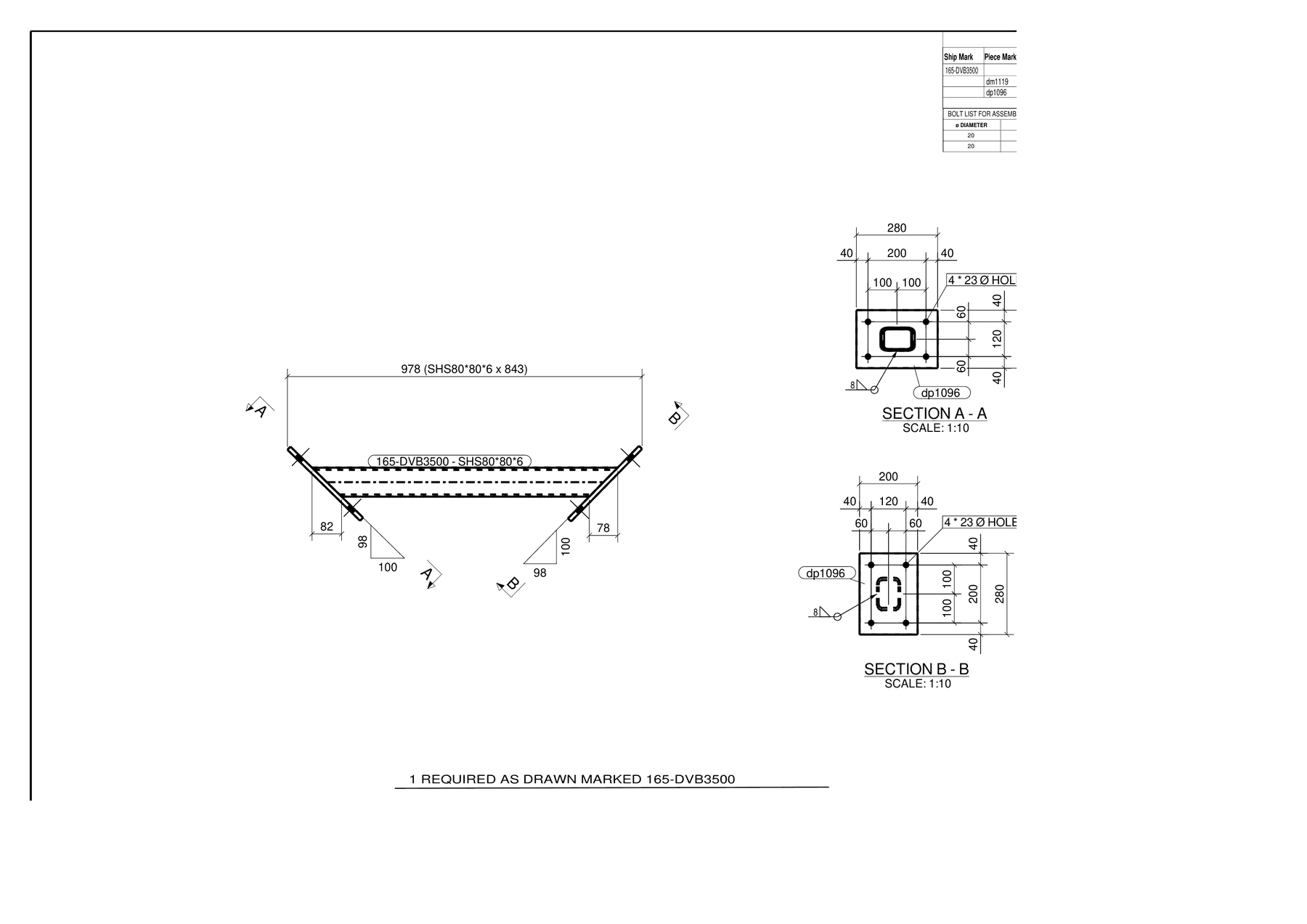 Trestle assembly with sections