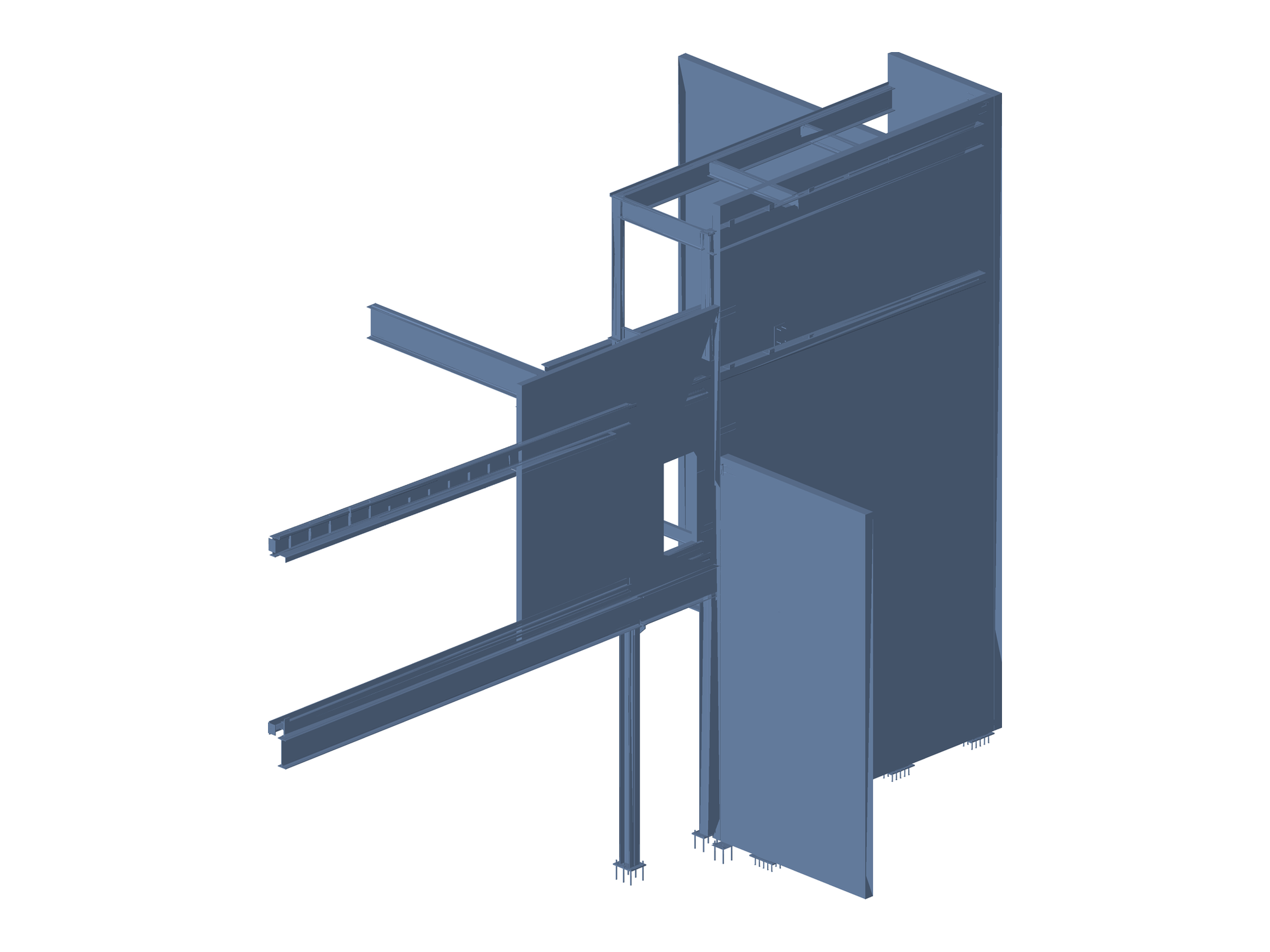 One connection: column, shear tabs, stiffeners and the beams framing into it